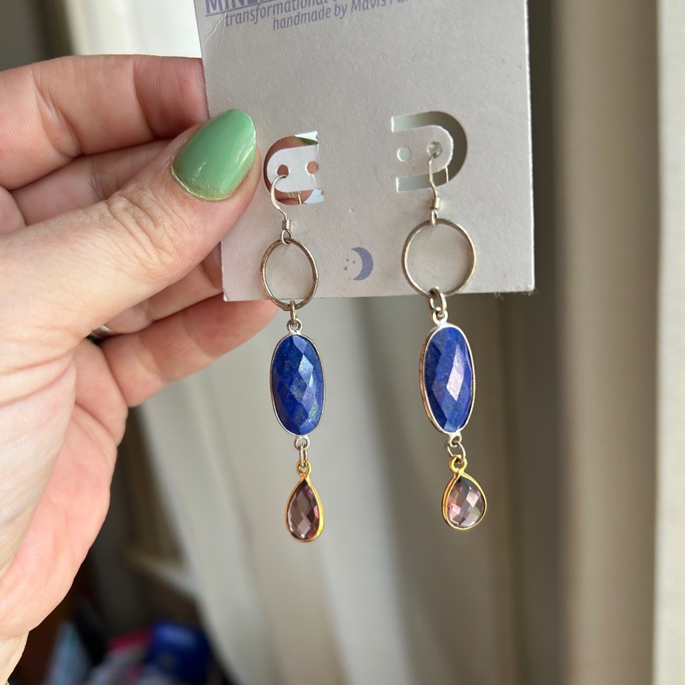 Genuine Lapis and Morganite Dangle Earrings